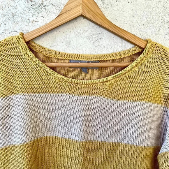 Marled Striped Boat Neck Knit Sweater Gold Size S - Picture 5 of 7